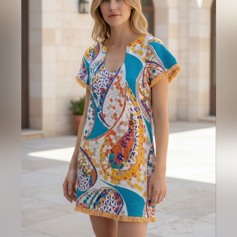 Trina Turk Rashida Frayed Fringe Trim Mini  Women's Dress